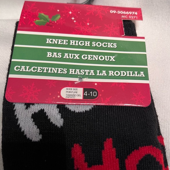 Novelty Socks Womens Girls Shoe Sz 4-10 Festive Santa Claus Ho Ho Ho Knee Highs - Picture 2 of 8